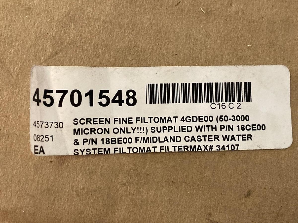 Used Filtomat,4GDE00,Screen Fine Water System Filter w P/N 16CE00 and 18BE00