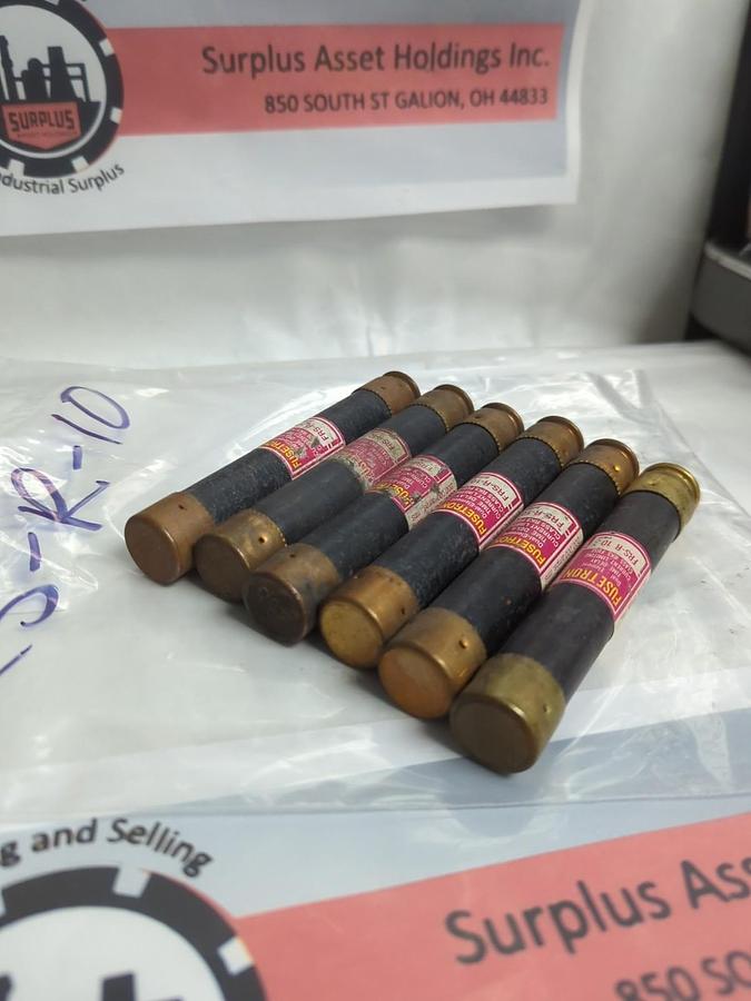 Used COOPER BUSSMANN,FRS-R-10,FUSETRON 10 AMP FUSE LOT OF 6 PRE-OWNED
