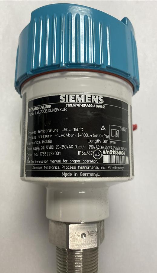 SIEMENS SITRANS,LVL200 7ML5747-2PA02-1BA0-Z,VIBRATING POINT LEVEL SWITCH NOS