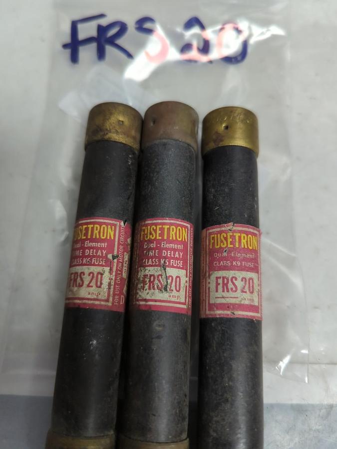 Used COOPER BUSSMANN,FRS 20,FUSETRON 20 AMP FUSE LOT OF 3 PRE-OWNED