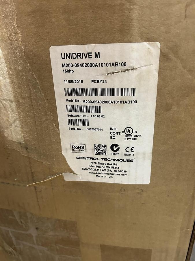 Used CONTROL TECHNIQUES,M200-09402000A10101AB100,VARIABLE SPEED AC SERVO DRIVE 150HP