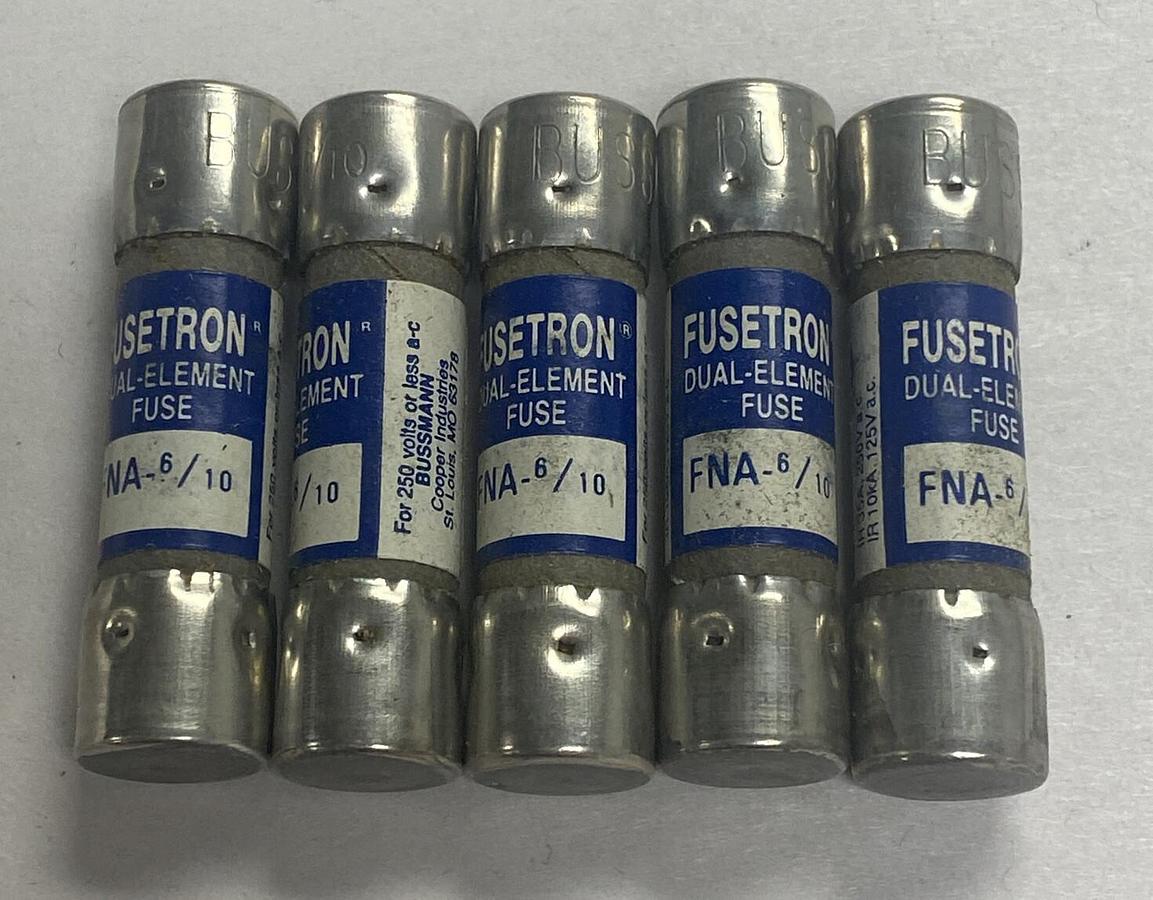 Cooper Bussmann,FNA-6/10,Fusetron Fuse Lot Of 5 NOS