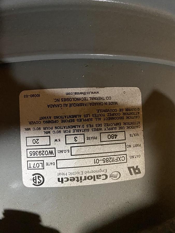 Used CALORITECH,EXF11285-01,EXF SERIES 6" VESSEL CIRCULATION HEATER