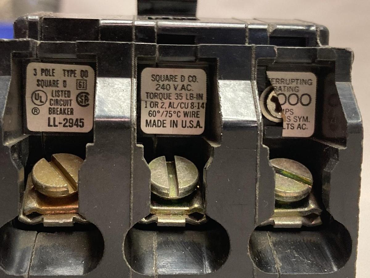 Used Square D,LL-2133,3-Pole Circuit Breaker 240Vac Type QO