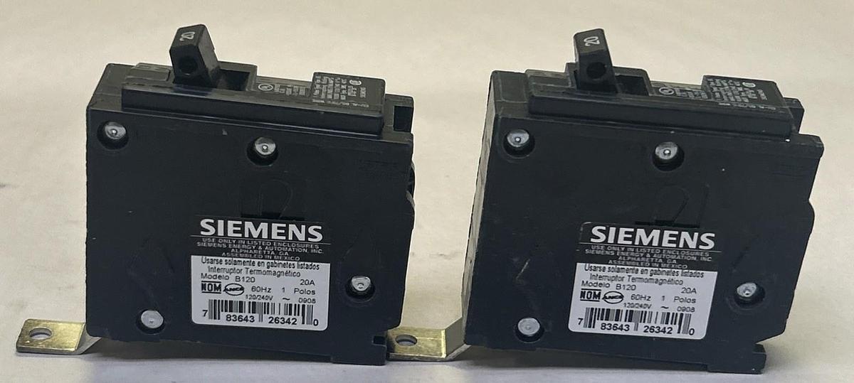 SIEMENS,B120,CIRCUIT BREAKER 20A 120/240V 1P LOT OF 2 NOS