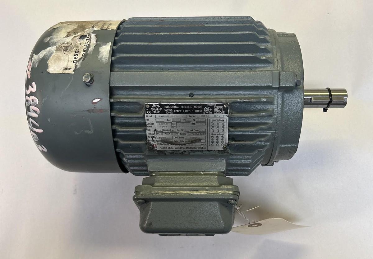 Used WORLDWIDE,WWEI-12-145T,ELECTRIC MOTOR 1HP 1145RPM 230/460V 145T FRAME