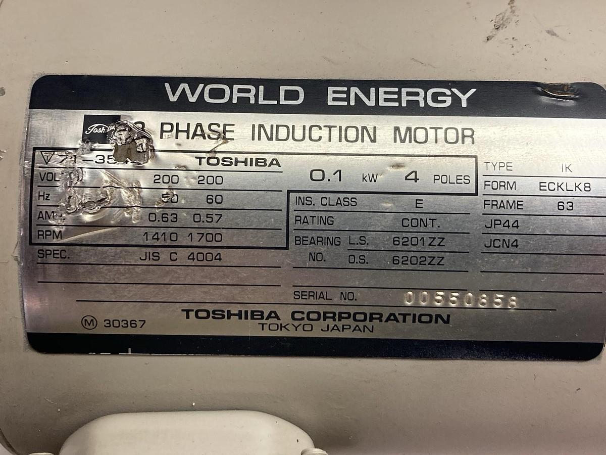 Used TSUBAKIMOTO EMERSON,M-7548, SM20G850 GearMotor 200V 400:1 1700RPM .1KW 3PH