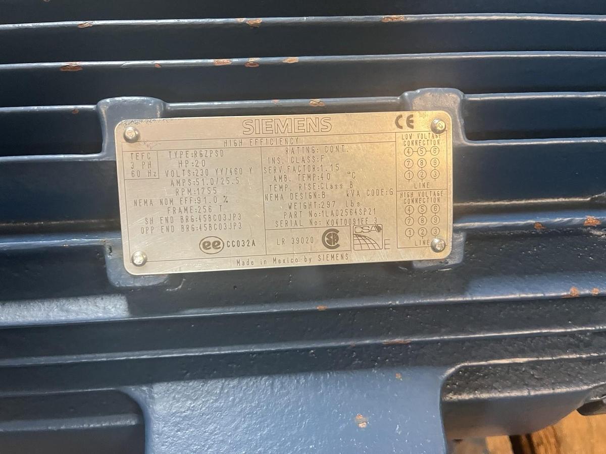Used SIEMENS,RGZPSD,MOTOR 20HP 1755RPM 3PH 256T