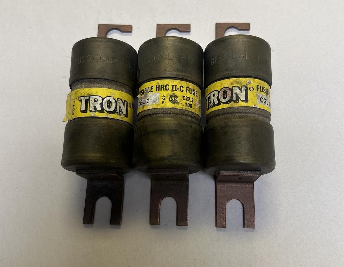 Used BUSSMANN,CGL80,TRON FUSE 80A 600V LOT OF 3