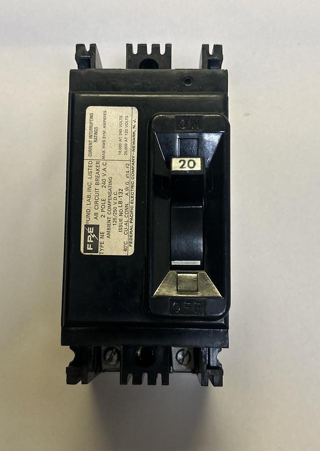 Used FPE,NE220,CIRCUIT BREAKER 20A 240V 2P