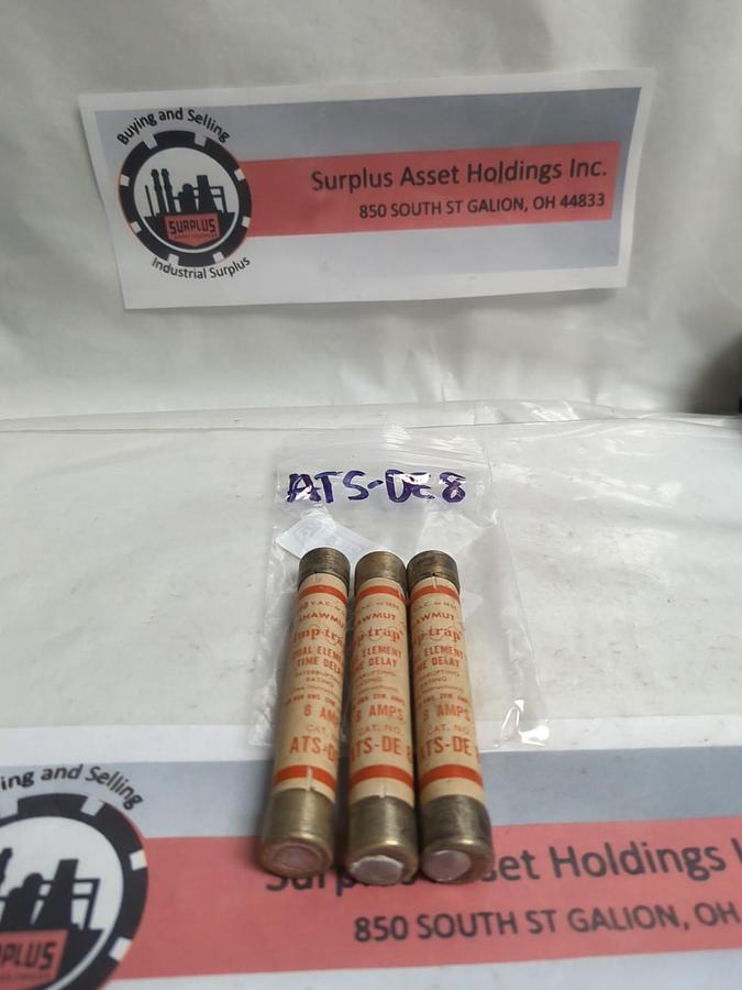 Used SHAWMUT,ATS-DE 8,AMP-TRAP 8 AMP FUSE LOT OF 3 PRE-OWNED