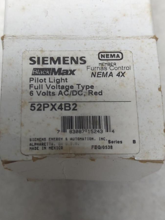 SIEMENS,52PX4B2,PILOT LIGHT 6 VOLT AC/DC RED NEMA 4X NOS