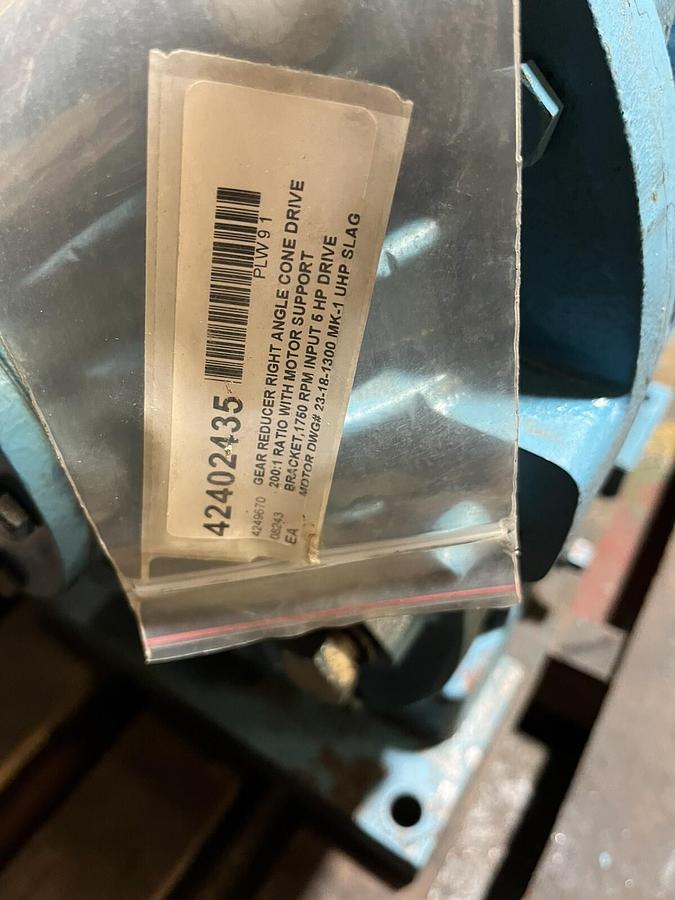 Used CONE DRIVE,MK-1 UHP,RIGHT ANGLE GEAR REDUCER RATIO 200 5HP 1750RPM