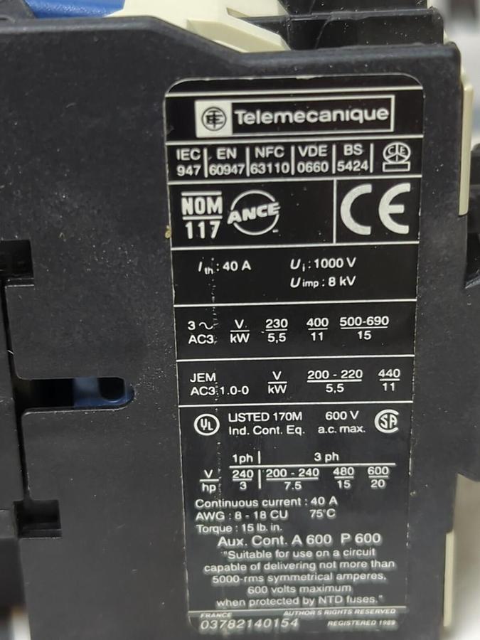 TELEMECANIQUE,LC1-D2510U6,CONTACTOR 240V/60HZ NEW