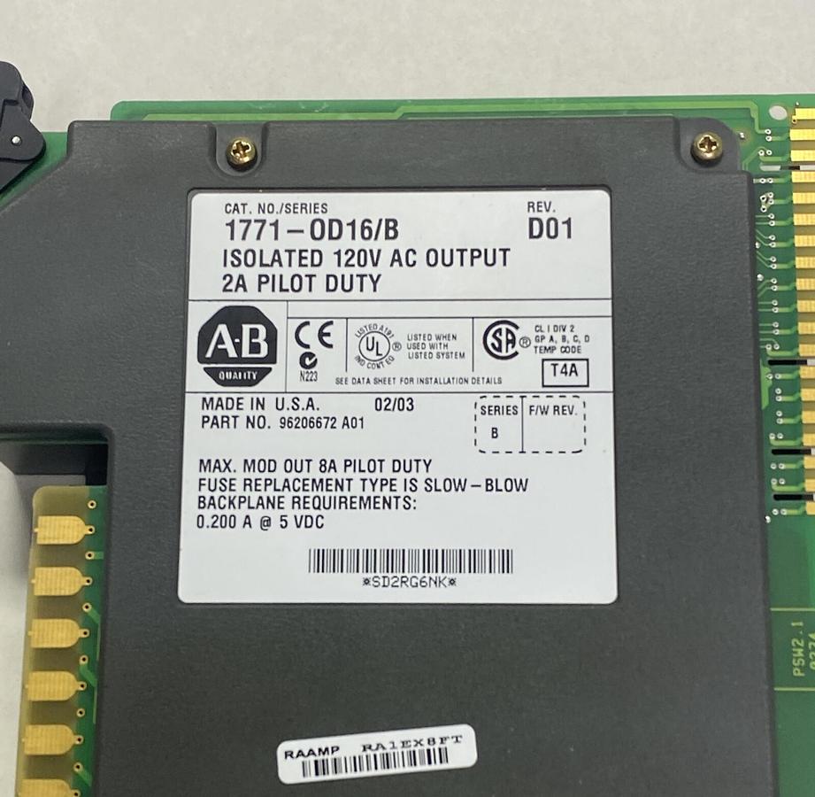 Used ALLEN BRADLEY,1771-OD16,SER B ISOLATED 120 VAC AC OUTPUT MODULE