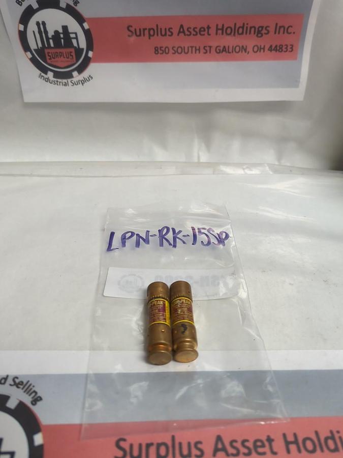 Used COOPER BUSSMANN,LPN-RK-15SP,LOW-PEAK 15 AMP FUSE LOT OF 2 PRE-OWNED
