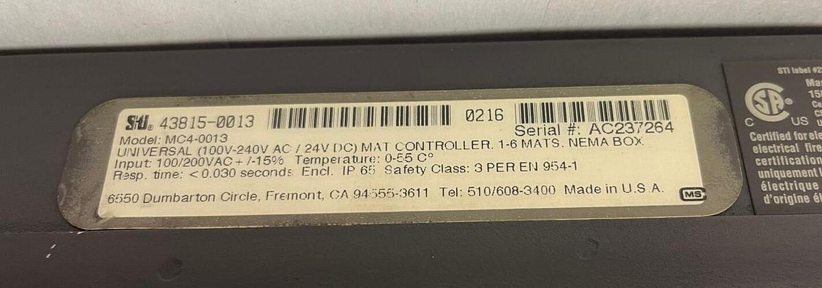 Used STI,43815-001,MC4-0013 SAFETY MAT CONTROLLER