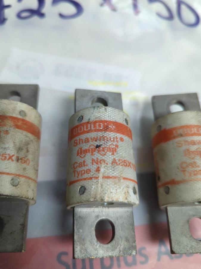 Used GOULD SHAWMUT,A25X150,AMP-TRAP 150 AMP FUSE LOT OF 3 PRE-OWNED