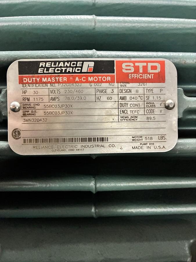 RELIANCE,P32G0432J,AC STD MOTOR 30HP 3PH 1175RPM 230/460V 326T