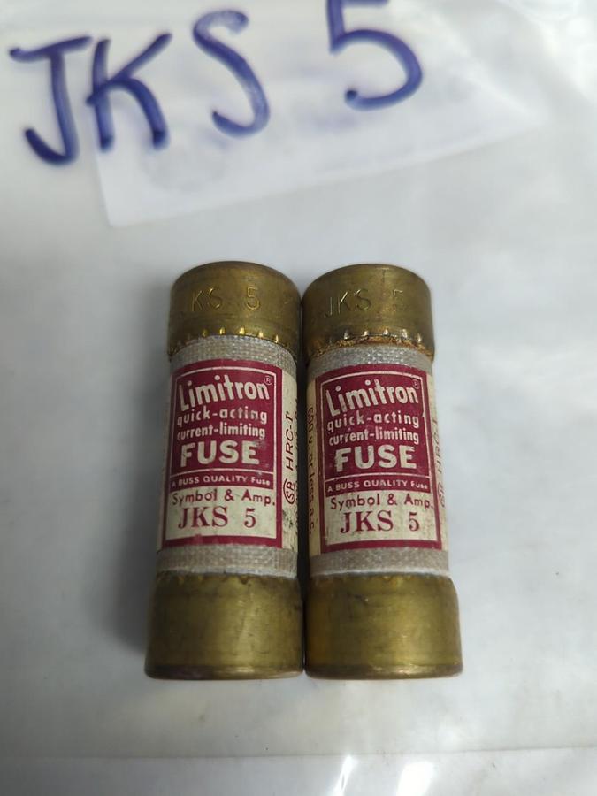 Used COOPER BUSSMANN,JKS-5,LIMITRON 5 AMP FUSE LOT OF 2 PRE-OWNED