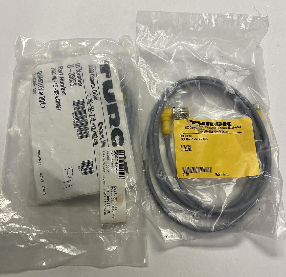 TURCK,PKGC 4M-1.5-WS 4.4T/S824,HYBRID MOLDED CORDSETS LOT OF 2 NEW