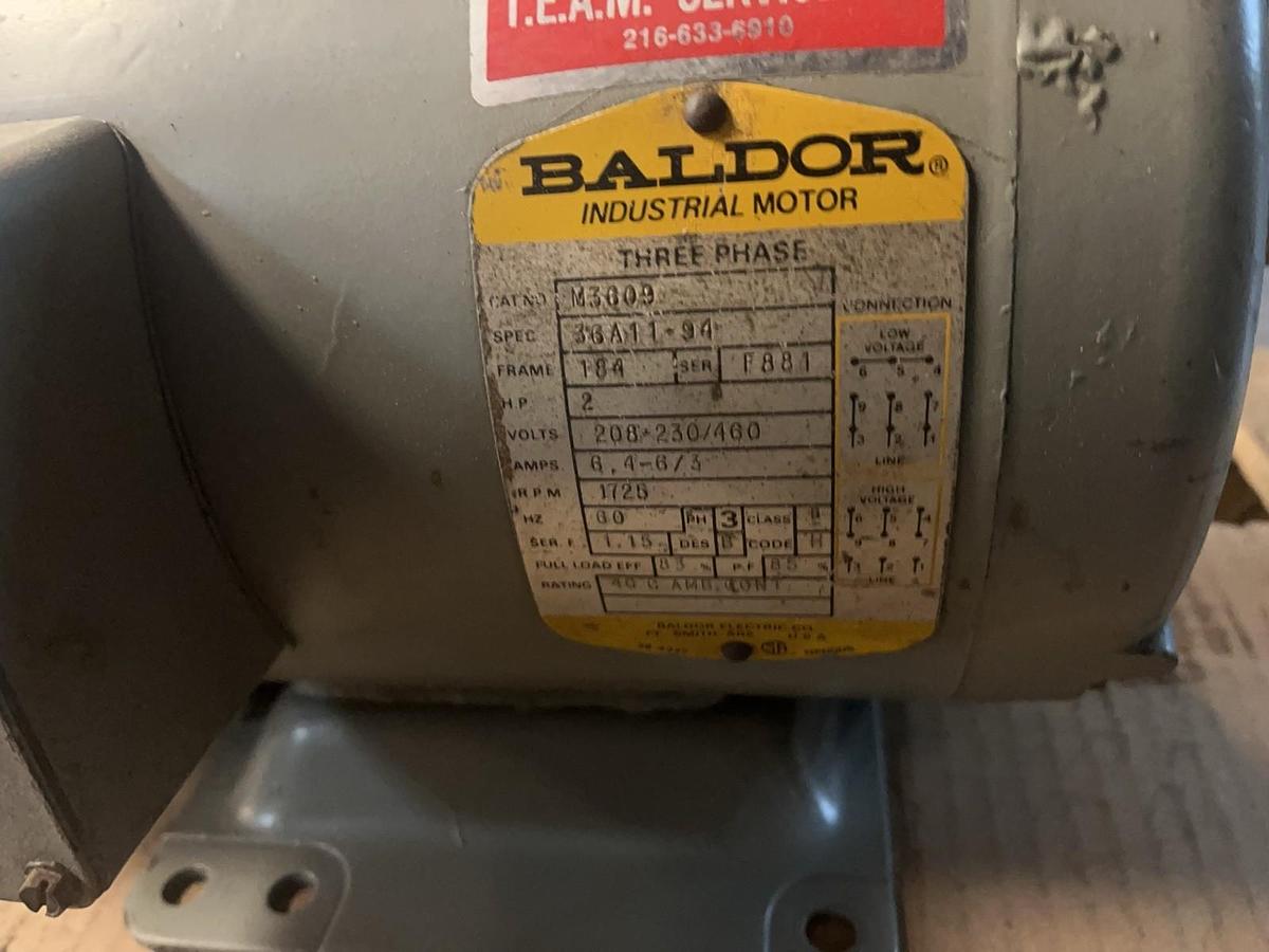 Used BALDOR,M3609,MOTOR 2HP 3PH 208-230/460V 1725RPM 184