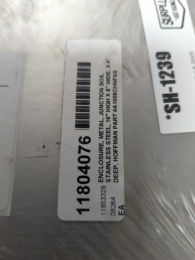 HOFFMAN,A1008CHNFSS,STAINLESS STEEL JUNCTION BOX 56280 10HX8WX4D INCH NOS