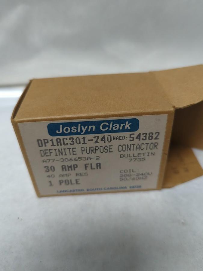 JOSLYN CLARK,DP1AC301-240,DEFINITE PURPOSE CONTACTOR 30 AMP 1-POLE NOS
