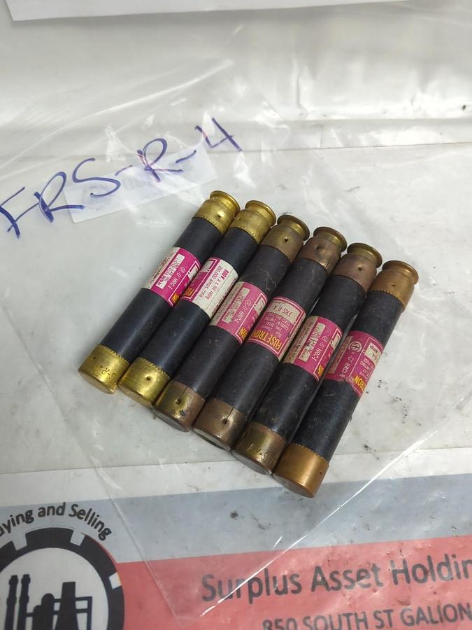 Used COOPER BUSSMANN,FRS-R-4,FUSETRON 4 AMP FUSE LOT OF 6 PRE-OWNED
