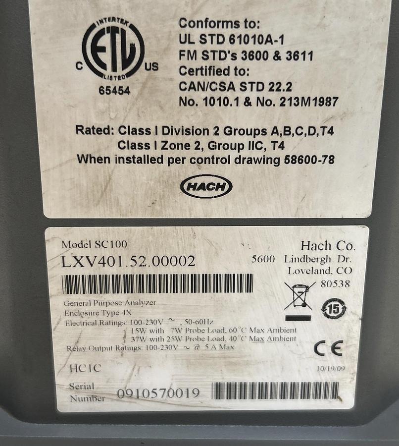 Used HACH,LXV401.52.00002,SC100 GENERAL PURPOSE ANALYZER