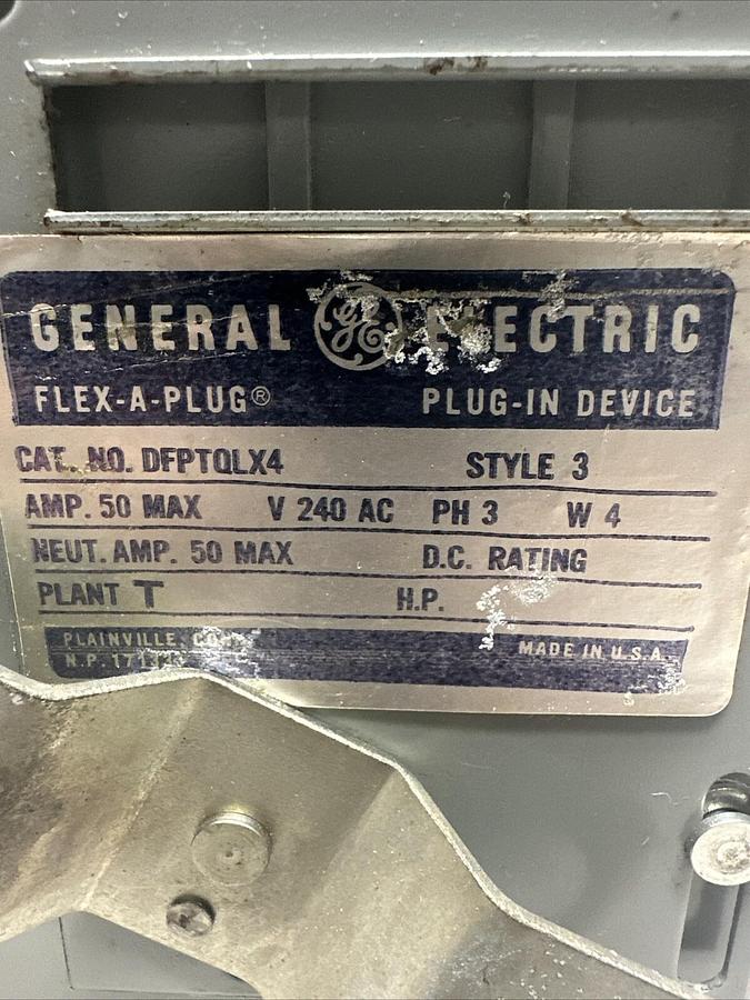 Used GE,DFPTQLX4,50 AMP 240 VAC 3 PH Plug in Circuit Breaker (G117)