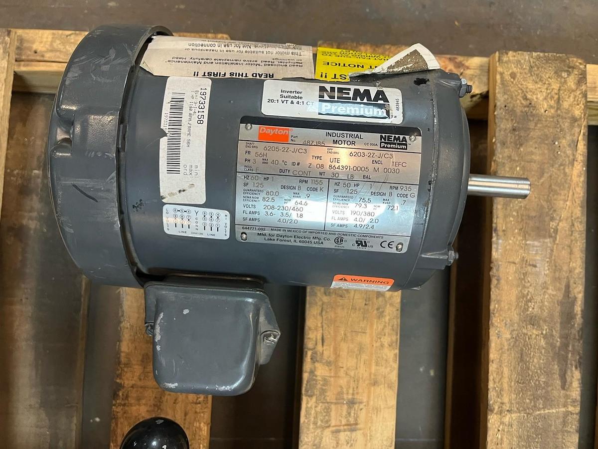 DAYTON,48ZJ85,INDUSTRIAL MOTOR 1HP 1155RPM 208-230/460V 56H FRAME NOS