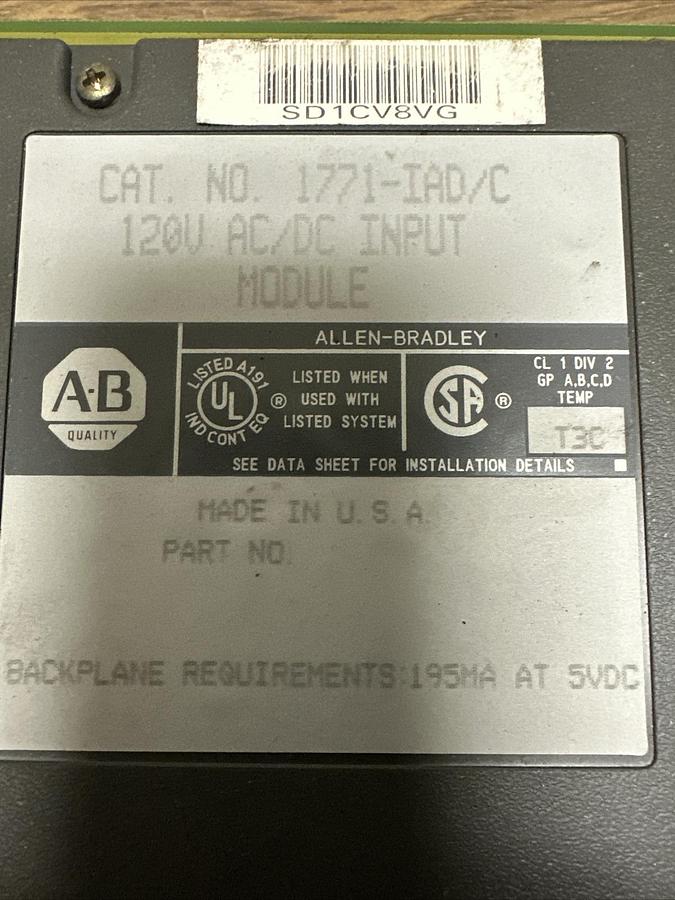 Used Allen Bradley,1771-IAD/C, 120V AC/DC Input Module