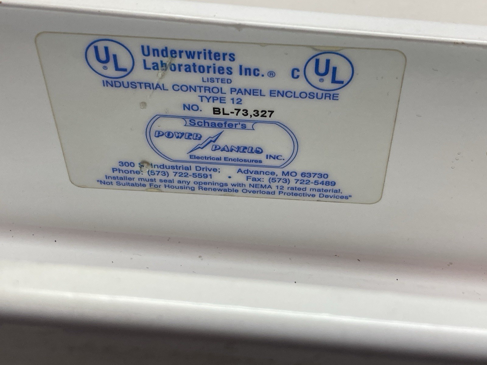 Used Underwriters Laboratories Inc,BL-73 327,Push Button Enclosure Type 12