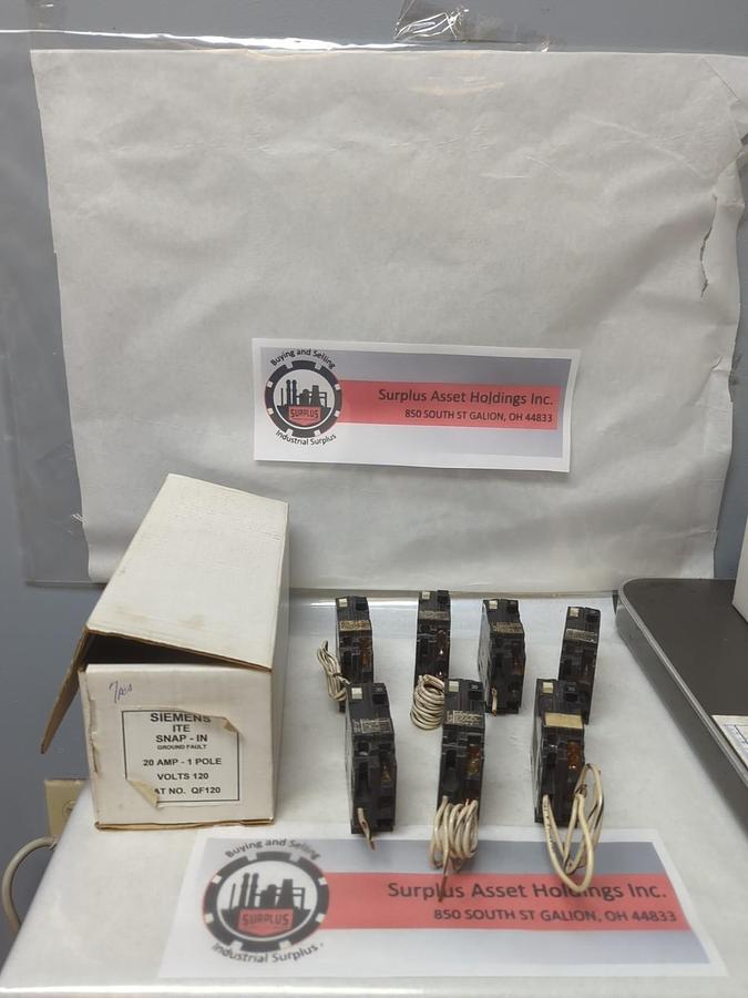 Used SIEMENS,QF120,GROUND FAULT CIRCUIT BREAKER 20 AMP 1-POLE LOT OF 7 PRE-OWNED
