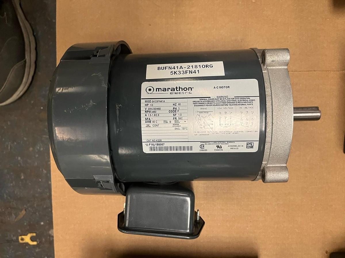 Used MARATHON,5K33FN41A,MOTOR 1/3HP 3PH 3450RPM 56C TEFC