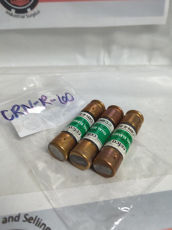 Used CEFCO,CRN-R-60,DUAL ELEMENT FUSE 60 AMP LOT OF 3 PRE-OWNED