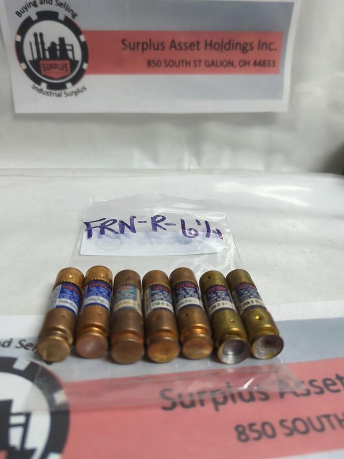 Used COOPER BUSSMANN,FRN-R-6-1/4,FUSETRON 6-1/4 AMP FUSE LOT OF 7 PRE-OWNED
