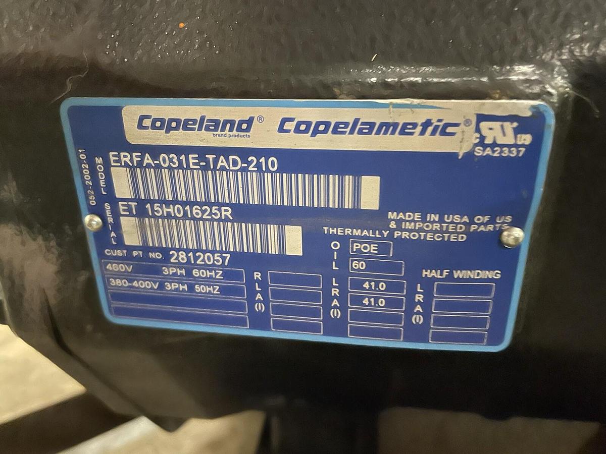 Used COPELAND,ERFA-031E-TAD-210,COPELAMETIC COMPRESSOR 460V 3PH