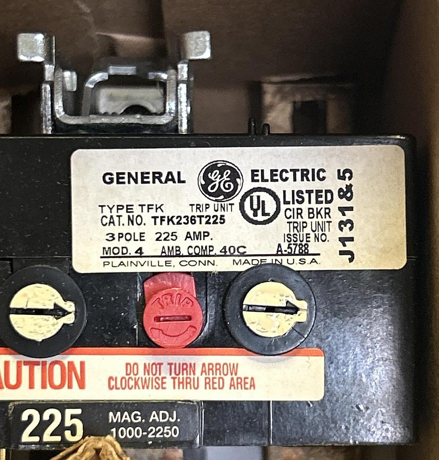 GENERAL ELECTRIC,TFK236T225,TRIP UNIT 225A 600V 3P NOS