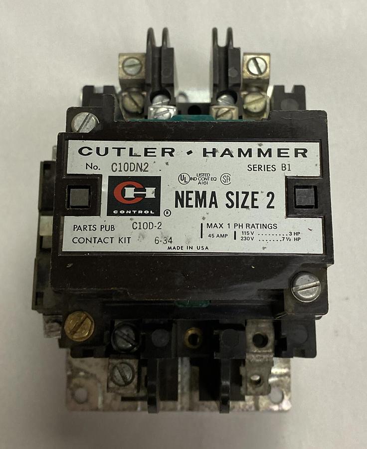 Used CUTLER HAMMER,C10DN2BB,CONTACTOR SIZE2 45AMP 220/240V