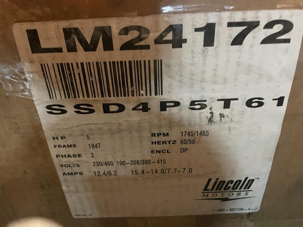 LINCOLN,SSD4P5T61,5HP MOTOR 1745RPM 230/460v FRAME 184T Lm24172