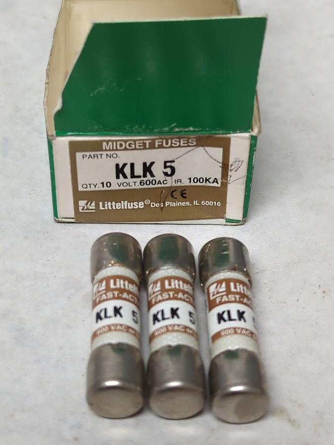 LITTLEFUSE,KLK-5,MIDGET 5 AMP FUSES BOX OF 3 NOS