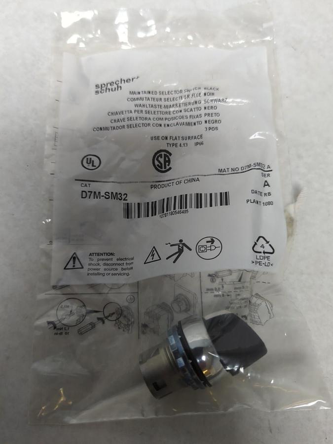 SPRECHER+SCHUH,D7M-SM32,3-POSITION SELECTOR SWITCH BLACVK NEW