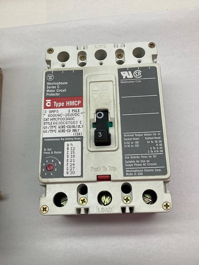 Used Eaton Cutler-Hammer,HMCP030H1C,Circuit Breaker 30A / 600VAC