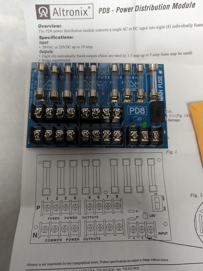 ALTRONIX,PD8,POWER DISTRIBUTION MODULE 8 FUSED OUTPUTS NOS