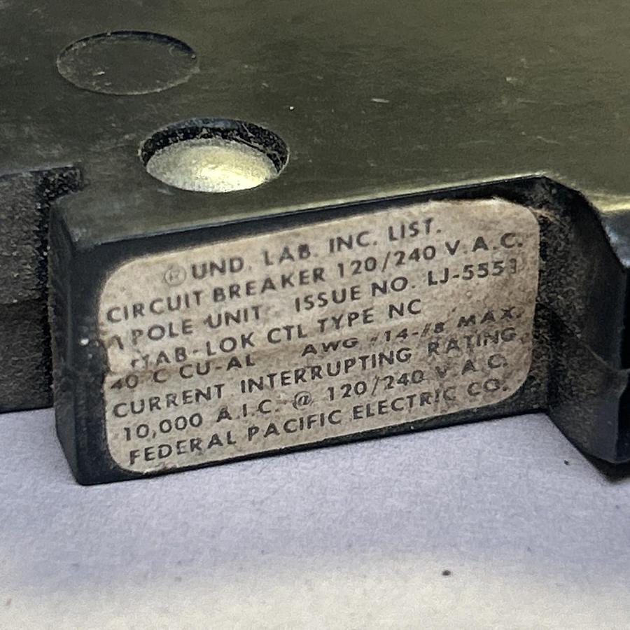 Used FEDERAL PACIFIC,NC115,CIRCUIT BREAKER 15A 120/240V 1P LOT OF 10