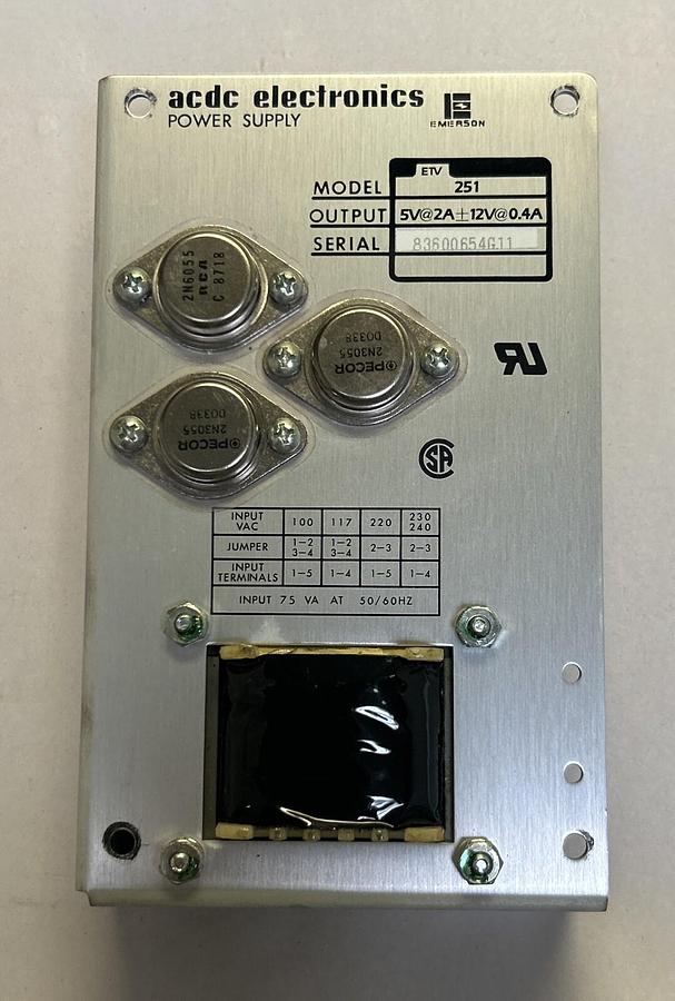 Used ACDC ELECTRONICS,ETV251,POWER SUPPLY