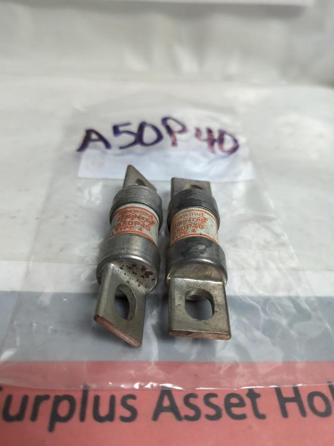 Used GOULD SHAWMUT,A50P40,AMP-TRAP 40 AMP FUSE LOT OF 2 PRE-OWNED