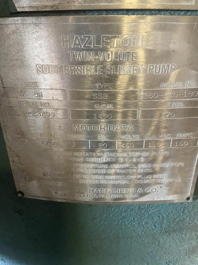 Used Hazleton,360-125-180,125HP 5 IN 460V Type SSB Twin Volute Submersible Pump